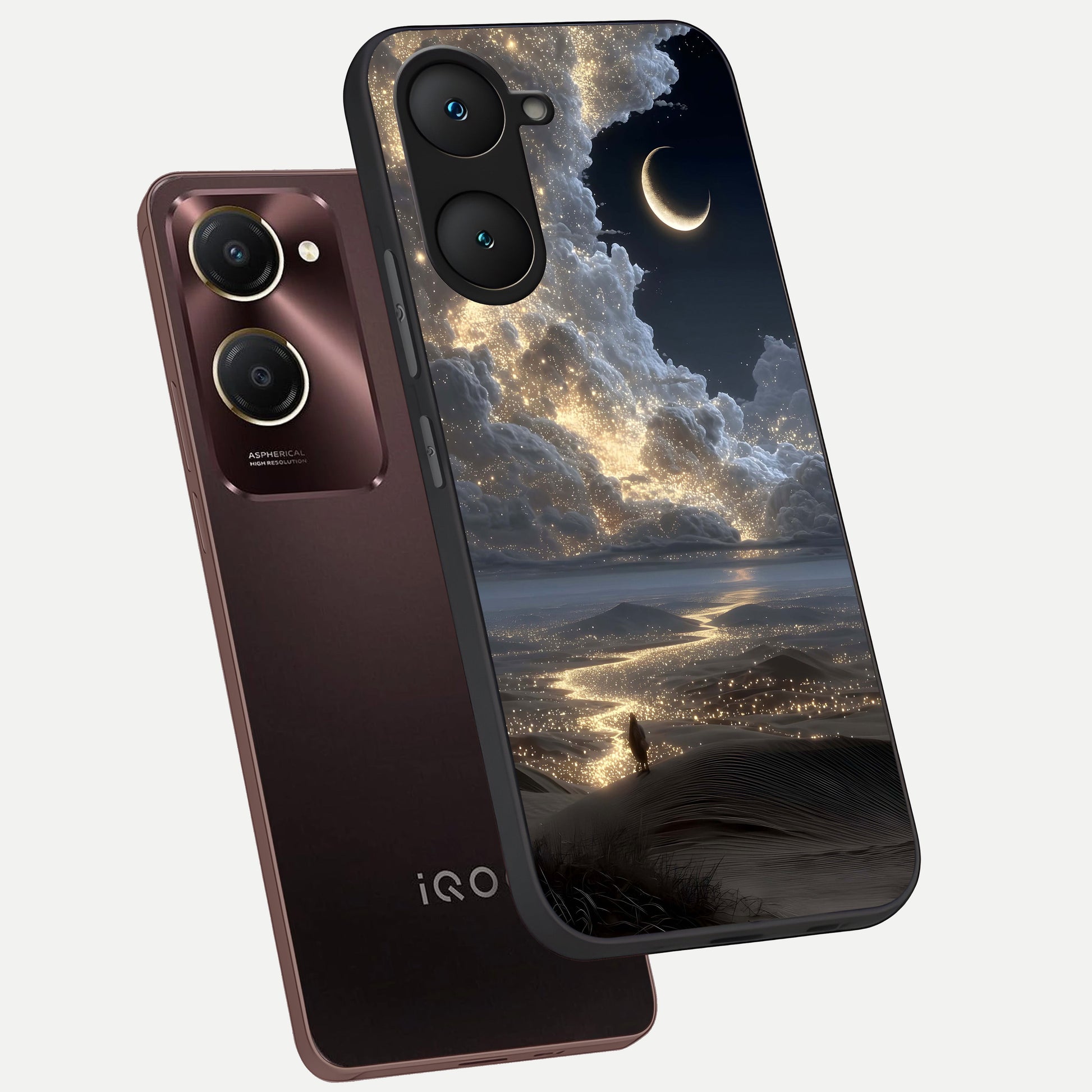  Moonlight Spark Path phone case for iQOO Z9 lite showing premium glass back cover with detailed artwork
