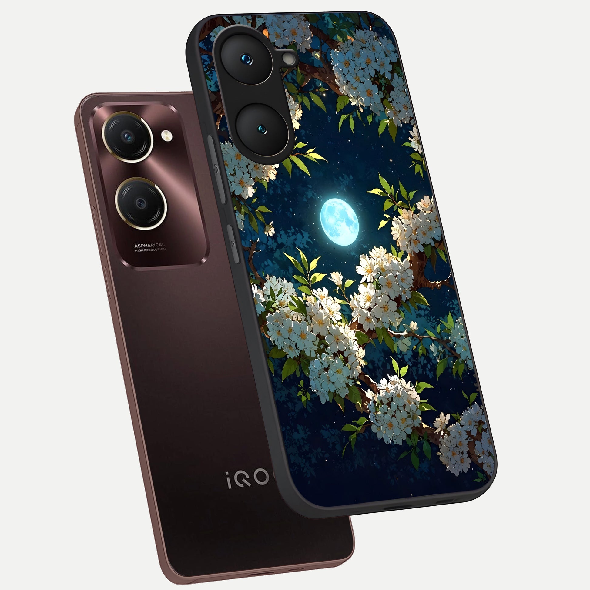  Moonlit Blossom Dream phone case for iQOO Z9 lite showing premium glass back cover with detailed artwork