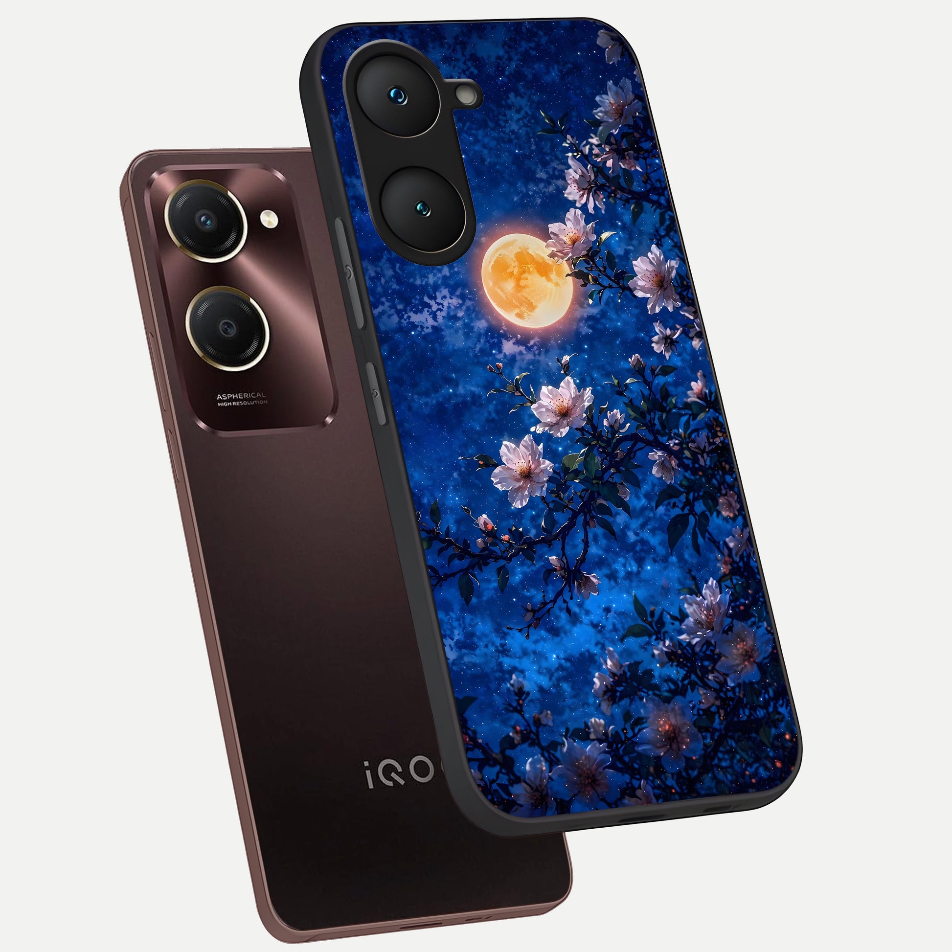  Moonlit Blossoms Night phone case for iQOO Z9 lite showing premium glass back cover with detailed artwork