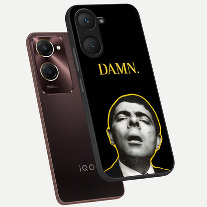 Mr Bean Damn phone case for iQOO Z9 lite showing premium glass back cover with detailed artwork