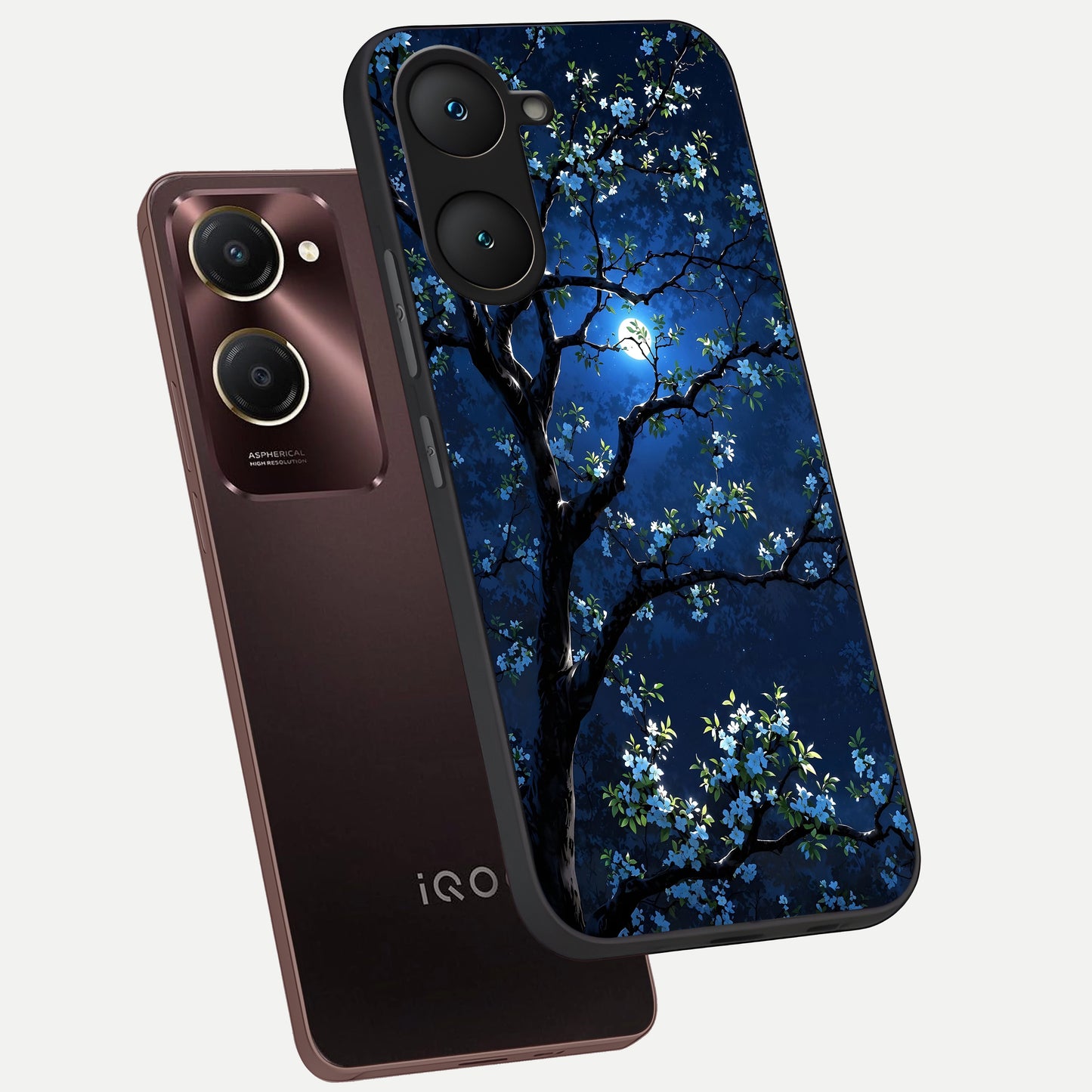  Mystic Floral Night phone case for iQOO Z9 lite showing premium glass back cover with detailed artwork
