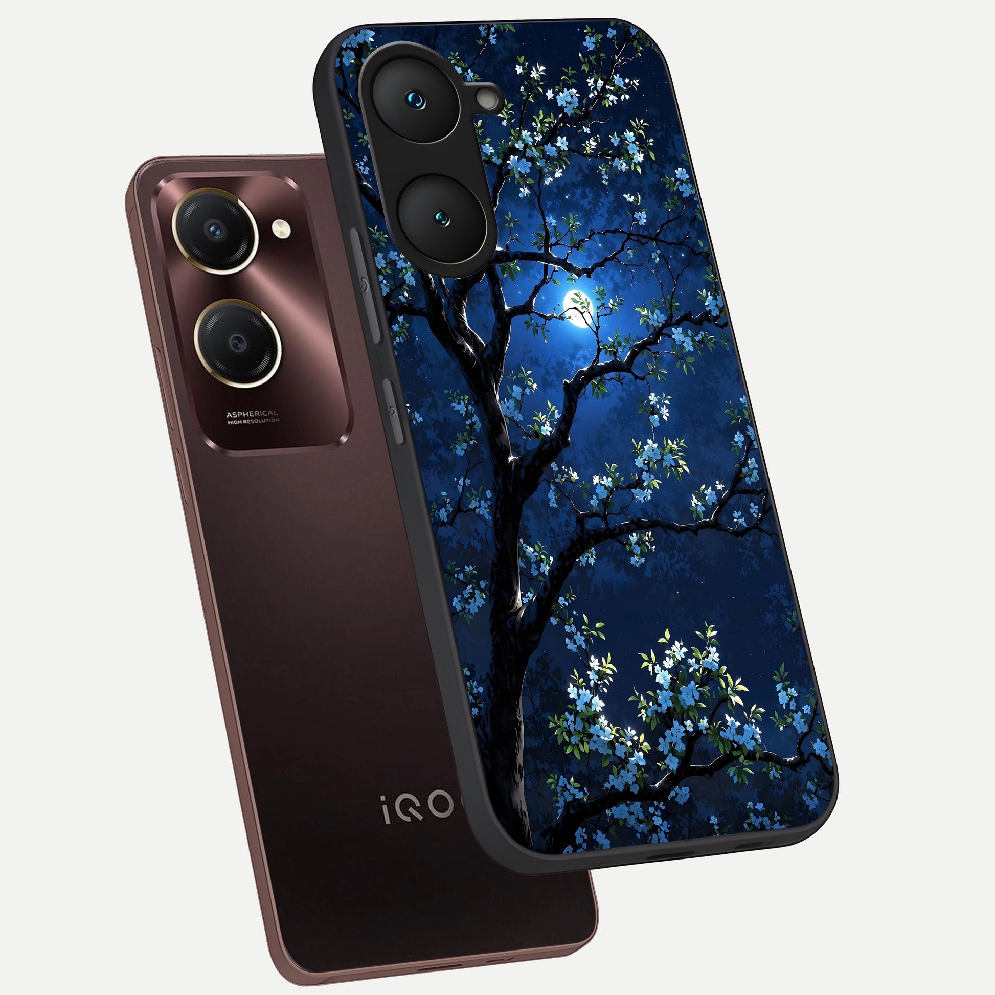  Mystic Floral Night phone case for iQOO Z9 lite showing premium glass back cover with detailed artwork