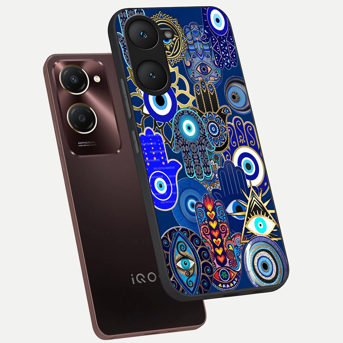  Mystic Palm Guard phone case for iQOO Z9 lite showing premium glass back cover with detailed artwork