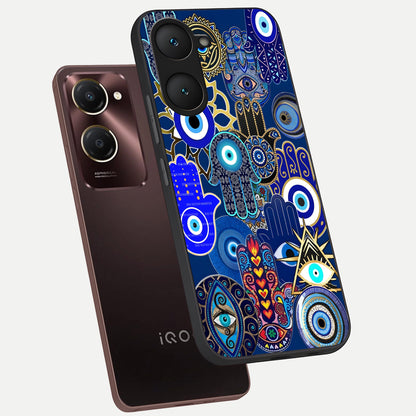  Mystic Palm Guard phone case for iQOO Z9 lite showing premium glass back cover with detailed artwork
