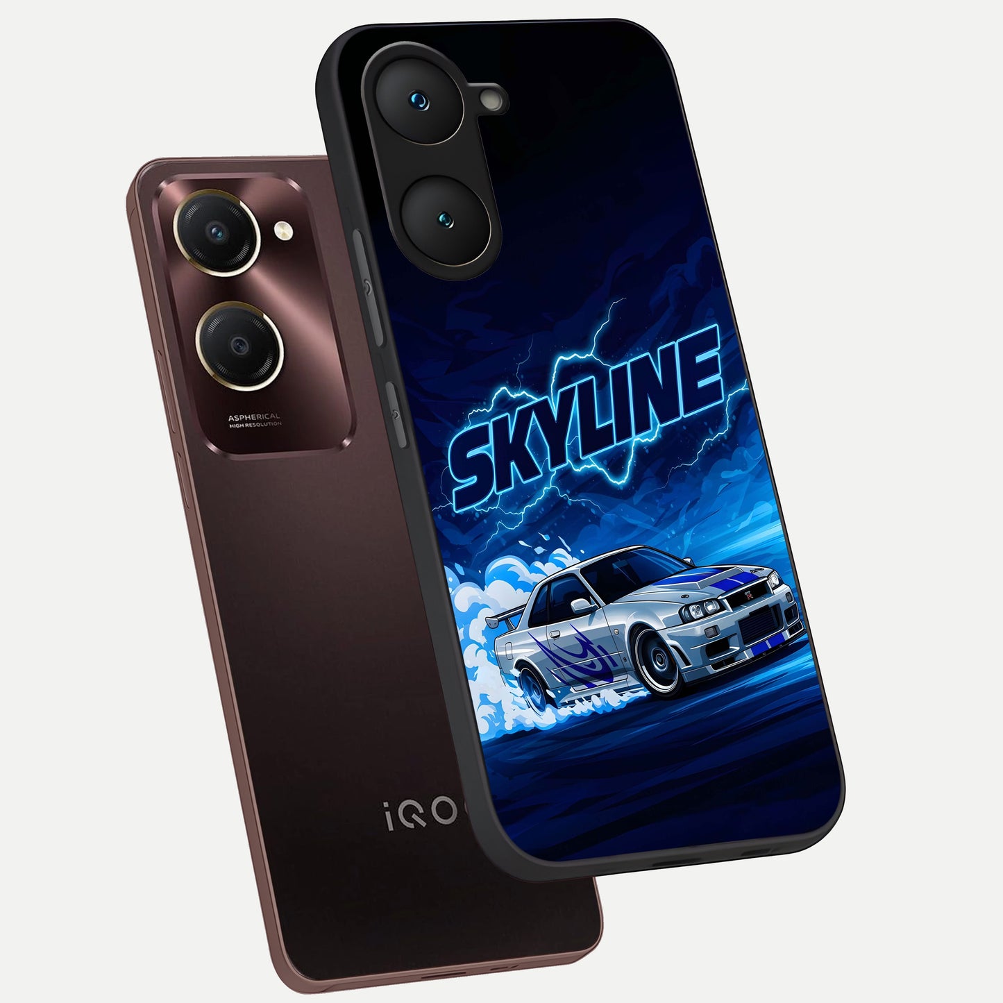  Neon Drift Beast phone case for iQOO Z9 lite showing premium glass back cover with detailed artwork