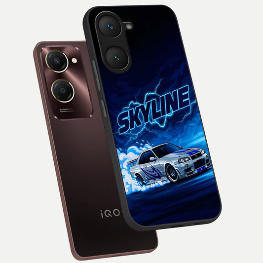  Neon Drift Beast phone case for iQOO Z9 lite showing premium glass back cover with detailed artwork