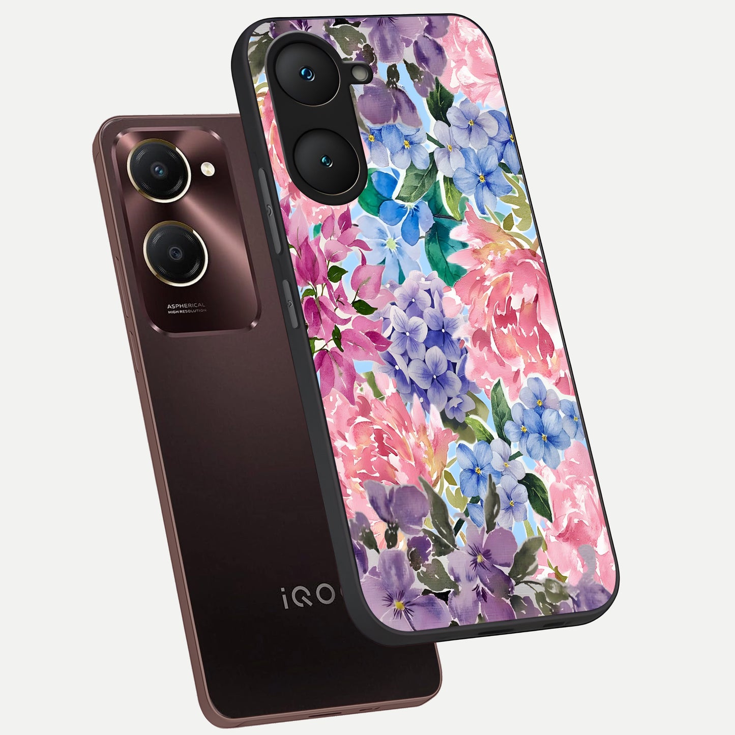  Pastel Floral Mix phone case for iQOO Z9 lite showing premium glass back cover with detailed artwork