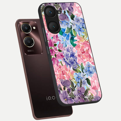  Pastel Floral Mix phone case for iQOO Z9 lite showing premium glass back cover with detailed artwork