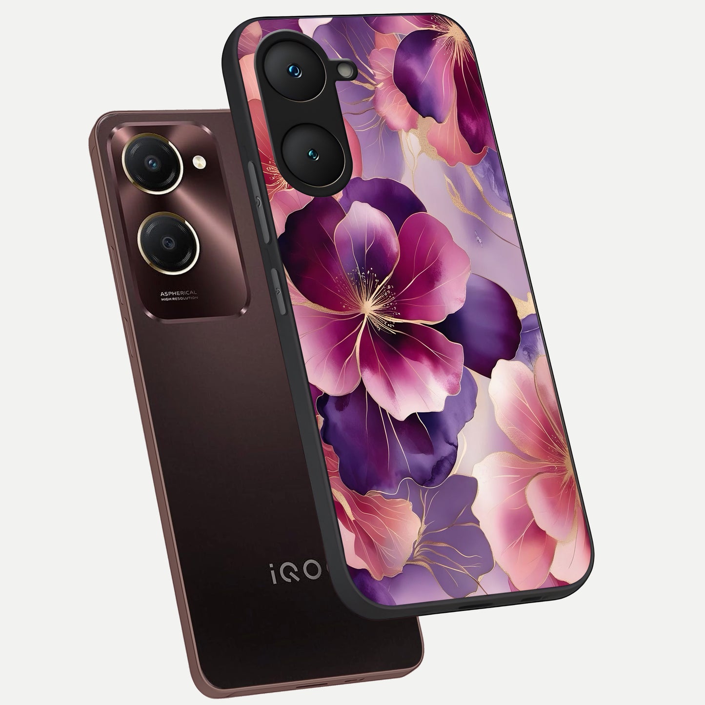  Pink Bouquet Florals phone case for iQOO Z9 lite showing premium glass back cover with detailed artwork