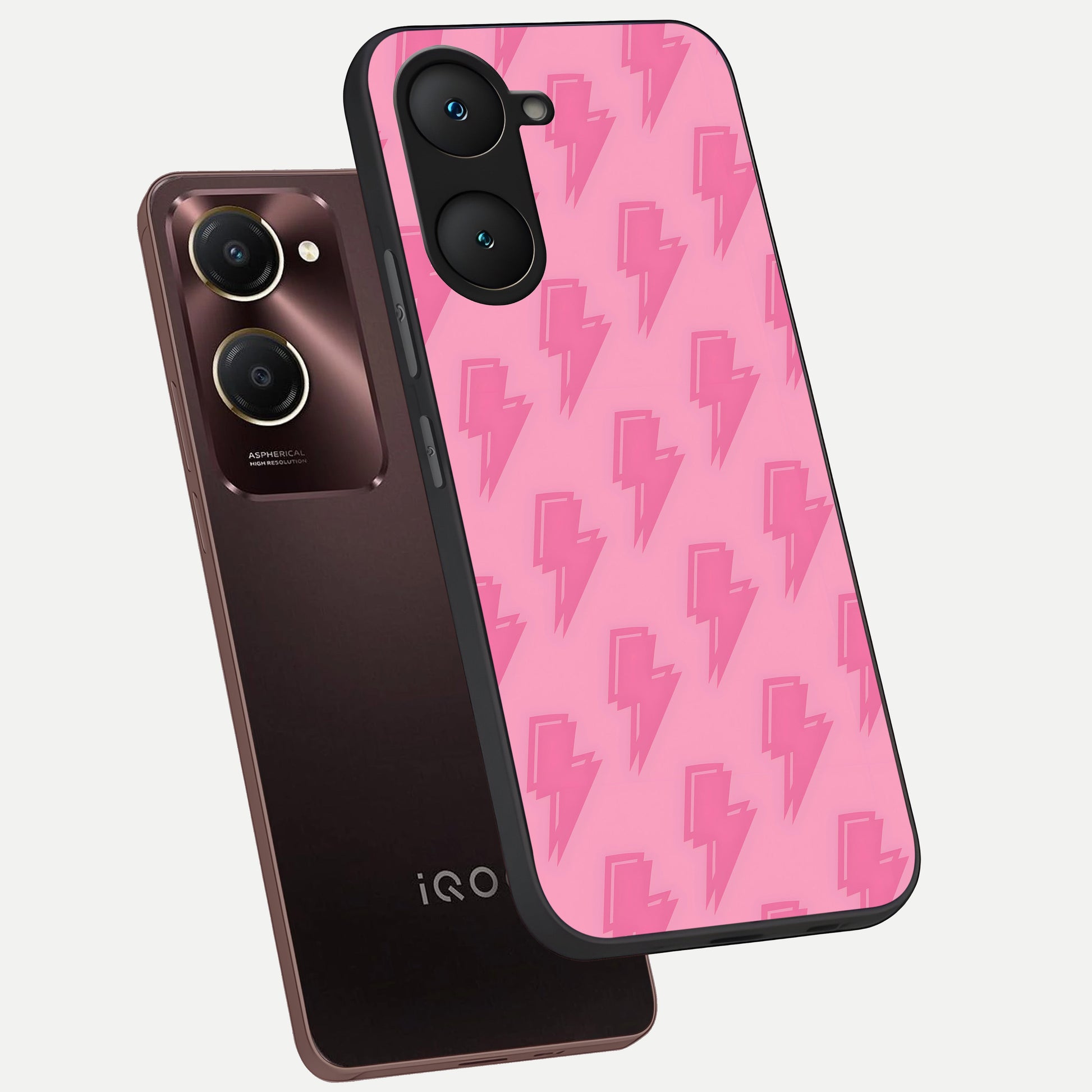  Pink Moo Magic phone case for iQOO Z9 lite showing premium glass back cover with detailed artwork