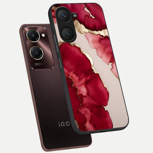  Pink And White Marble phone case for iQOO Z9 lite showing premium glass back cover with detailed artwork