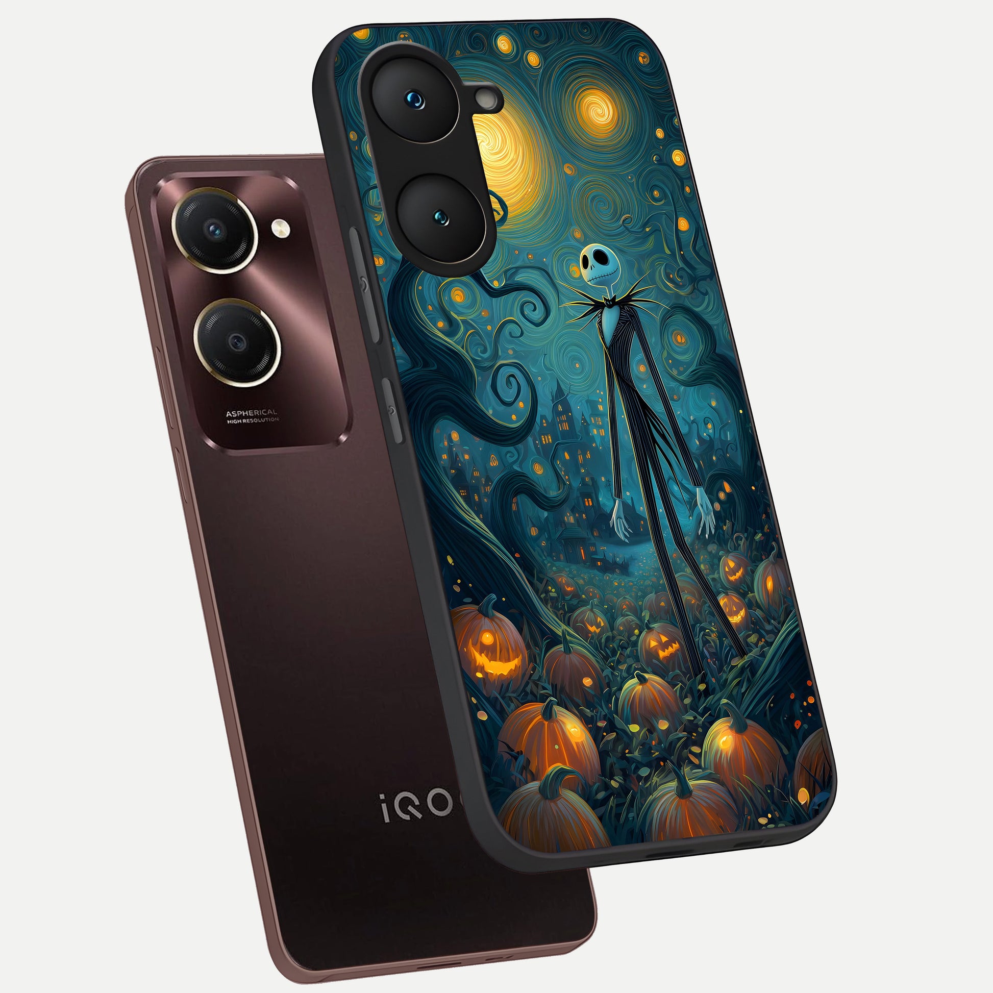  Pumpkin Moonlight Tale phone case for iQOO Z9 lite showing premium glass back cover with detailed artwork