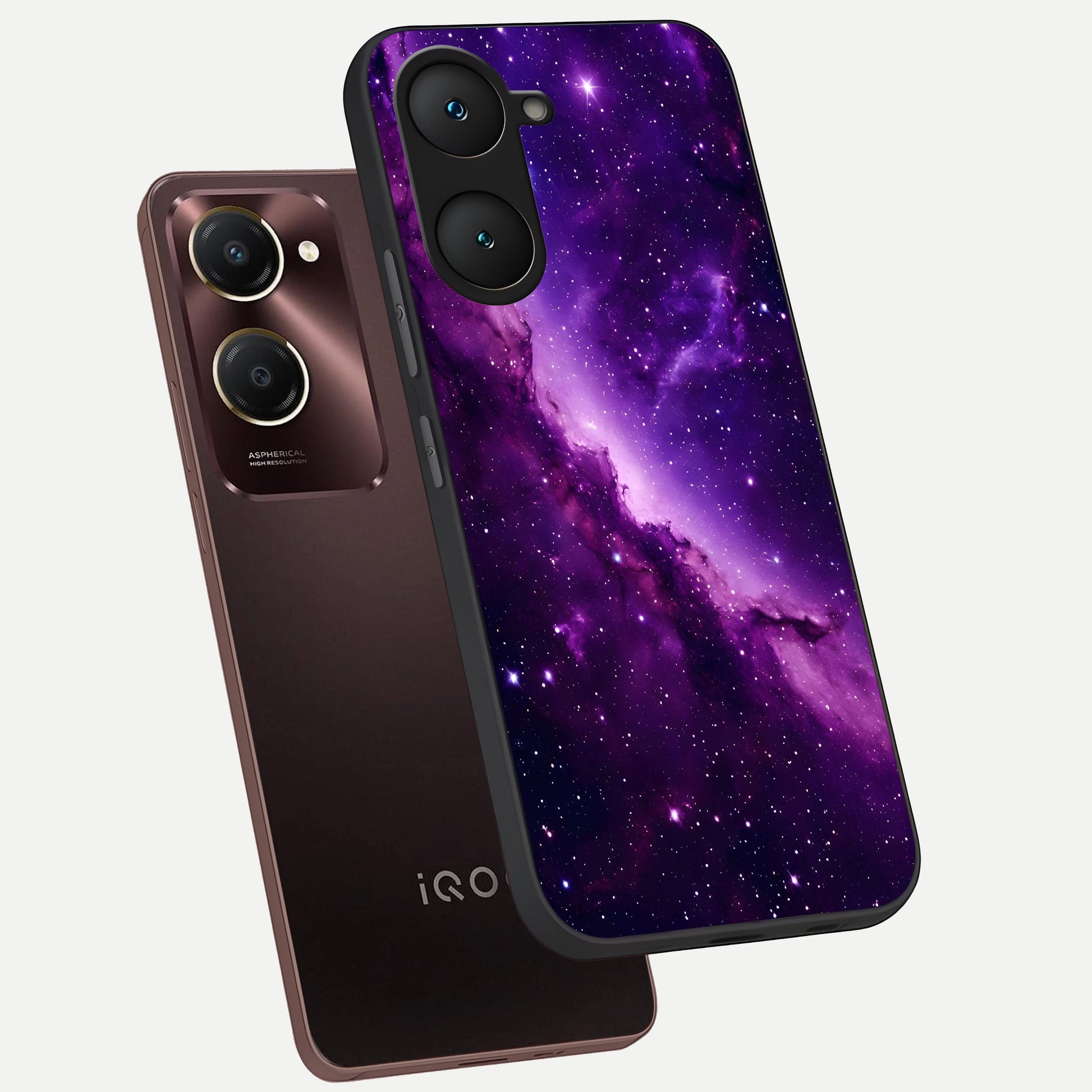  Purple Shade Sky phone case for iQOO Z9 lite showing premium glass back cover with detailed artwork