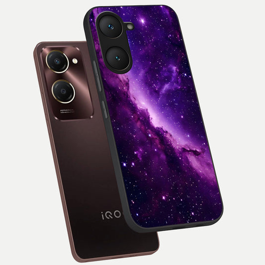  Purple Shade Sky phone case for iQOO Z9 lite showing premium glass back cover with detailed artwork