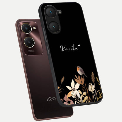  Quiet Garden Tune Custom Name phone case for iQOO Z9 lite showing premium glass back cover with detailed artwork