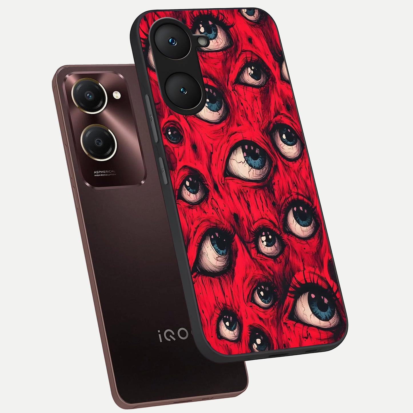  Red Eyes Pattern phone case for iQOO Z9 lite showing premium glass back cover with detailed artwork