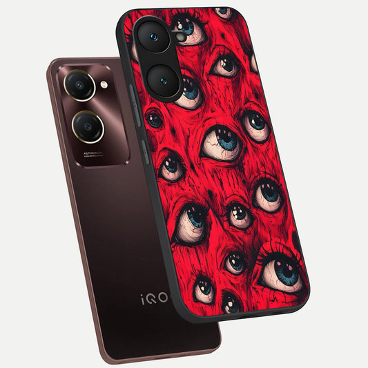  Red Eyes Pattern phone case for iQOO Z9 lite showing premium glass back cover with detailed artwork