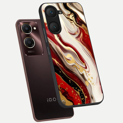  Red And White Marble phone case for iQOO Z9 lite showing premium glass back cover with detailed artwork