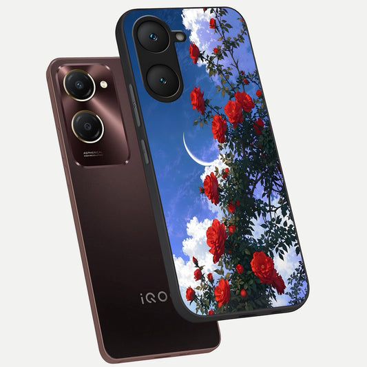  Rose Drift Flowers phone case for iQOO Z9 lite showing premium glass back cover with detailed artwork
