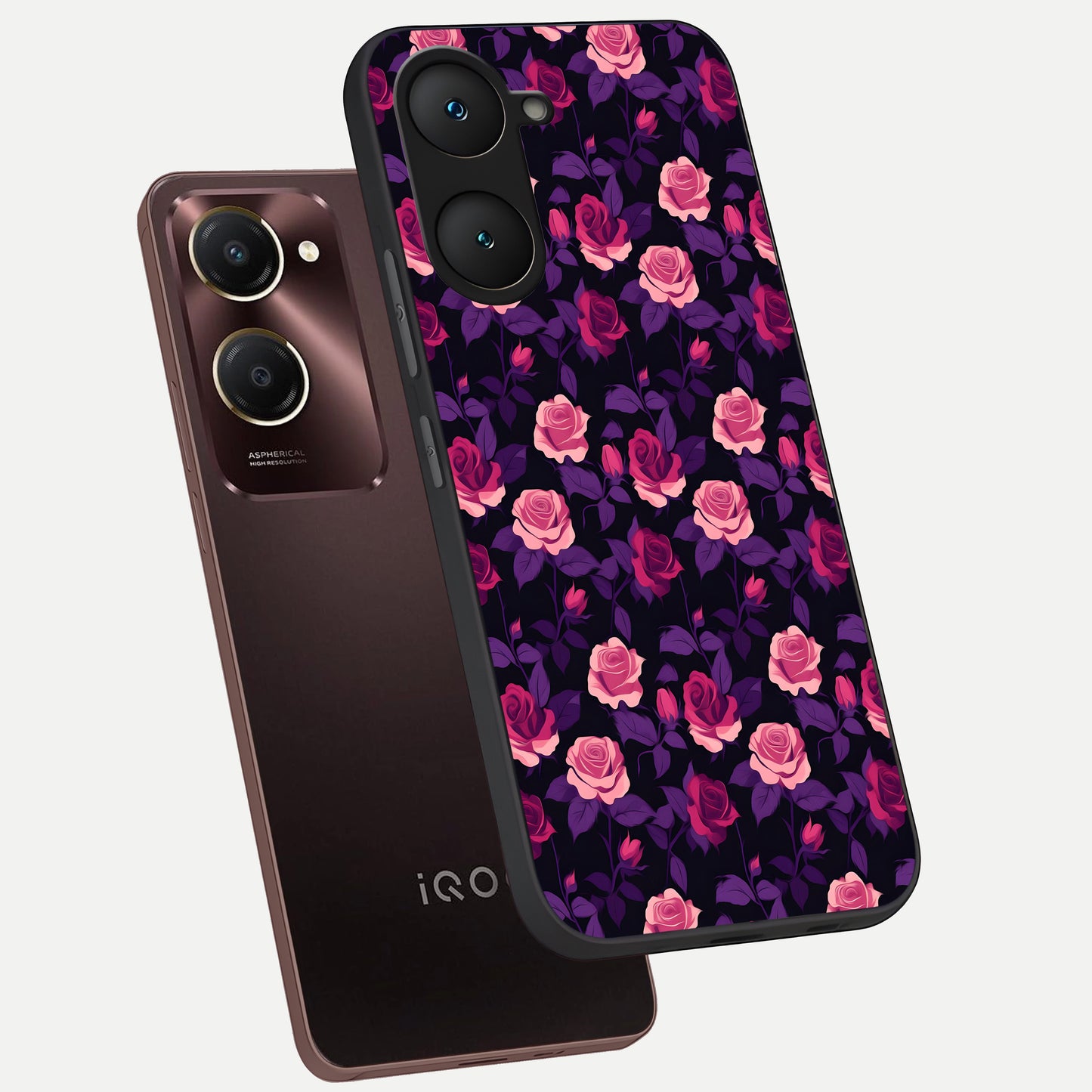  Rose Garden Twilight phone case for iQOO Z9 lite showing premium glass back cover with detailed artwork