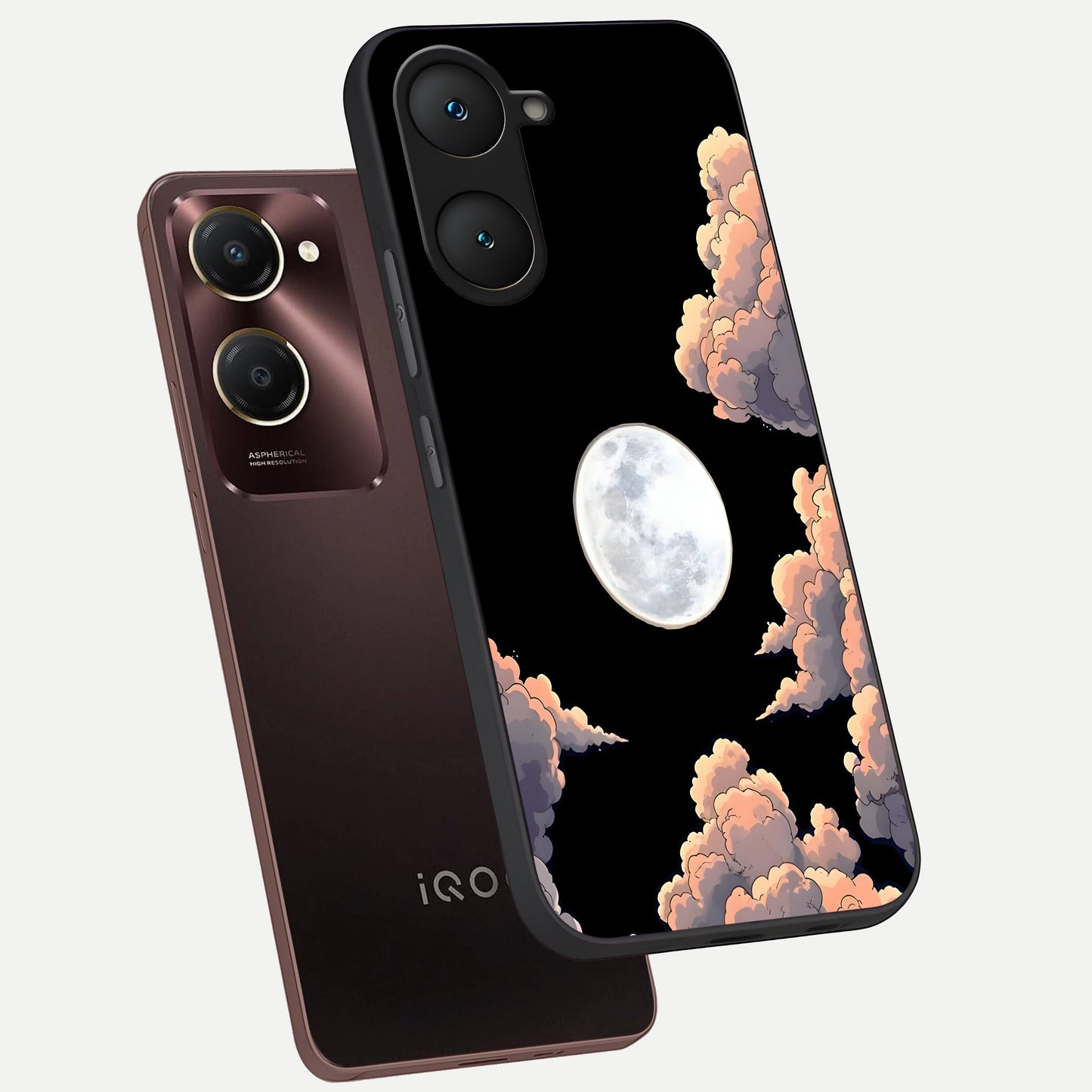  Shade Cloud Moon phone case for iQOO Z9 lite showing premium glass back cover with detailed artwork