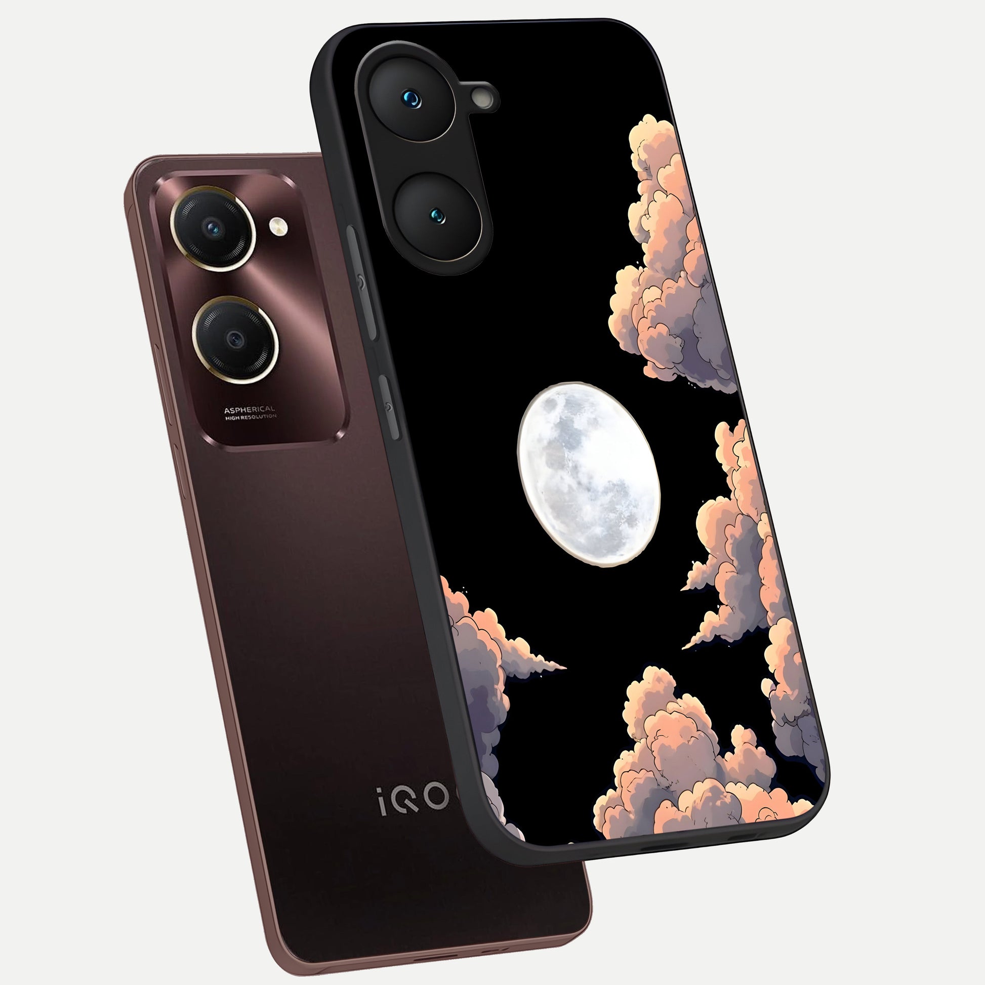  Shade Cloud Moon phone case for iQOO Z9 lite showing premium glass back cover with detailed artwork