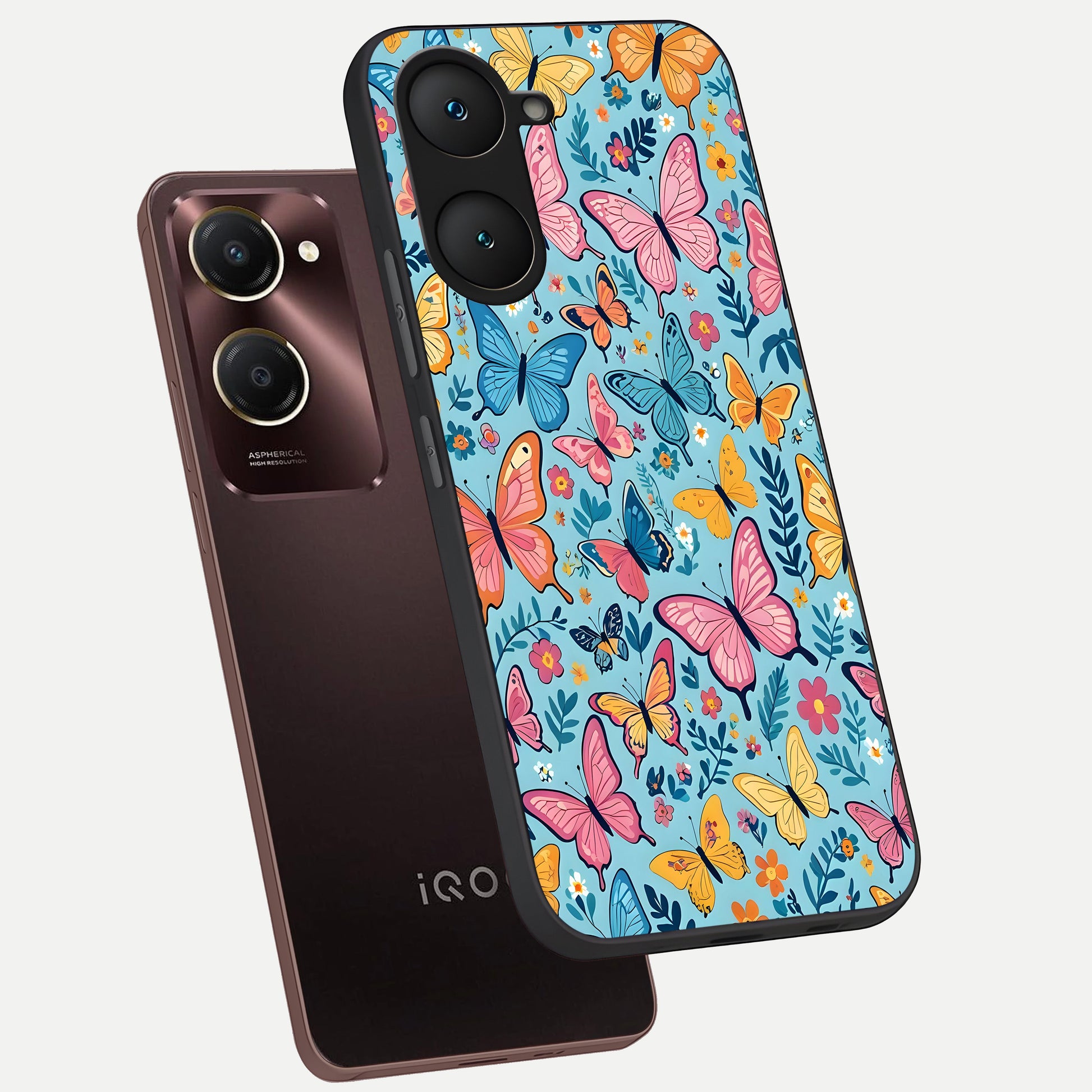 Spring Wing Garden phone case for iQOO Z9 lite showing premium glass back cover with detailed artwork