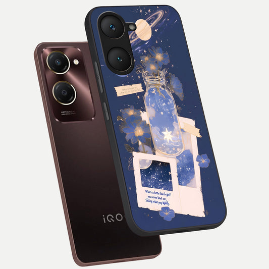  Starlit Cosmic Jar phone case for iQOO Z9 lite showing premium glass back cover with detailed artwork