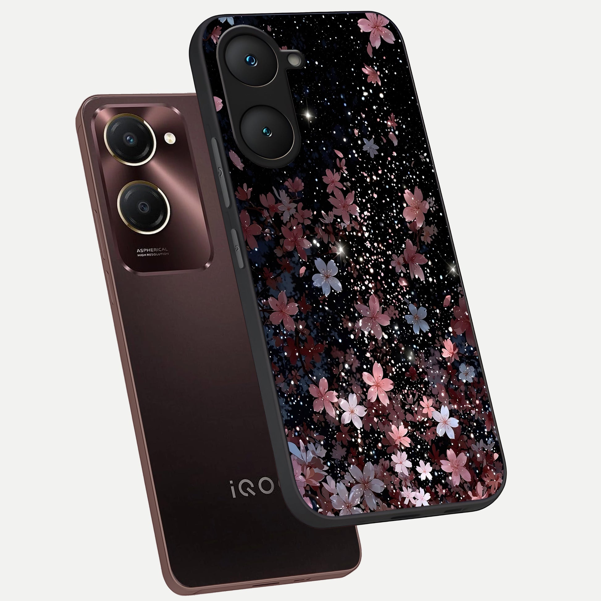  Starlit Flower Dreams phone case for iQOO Z9 lite showing premium glass back cover with detailed artwork