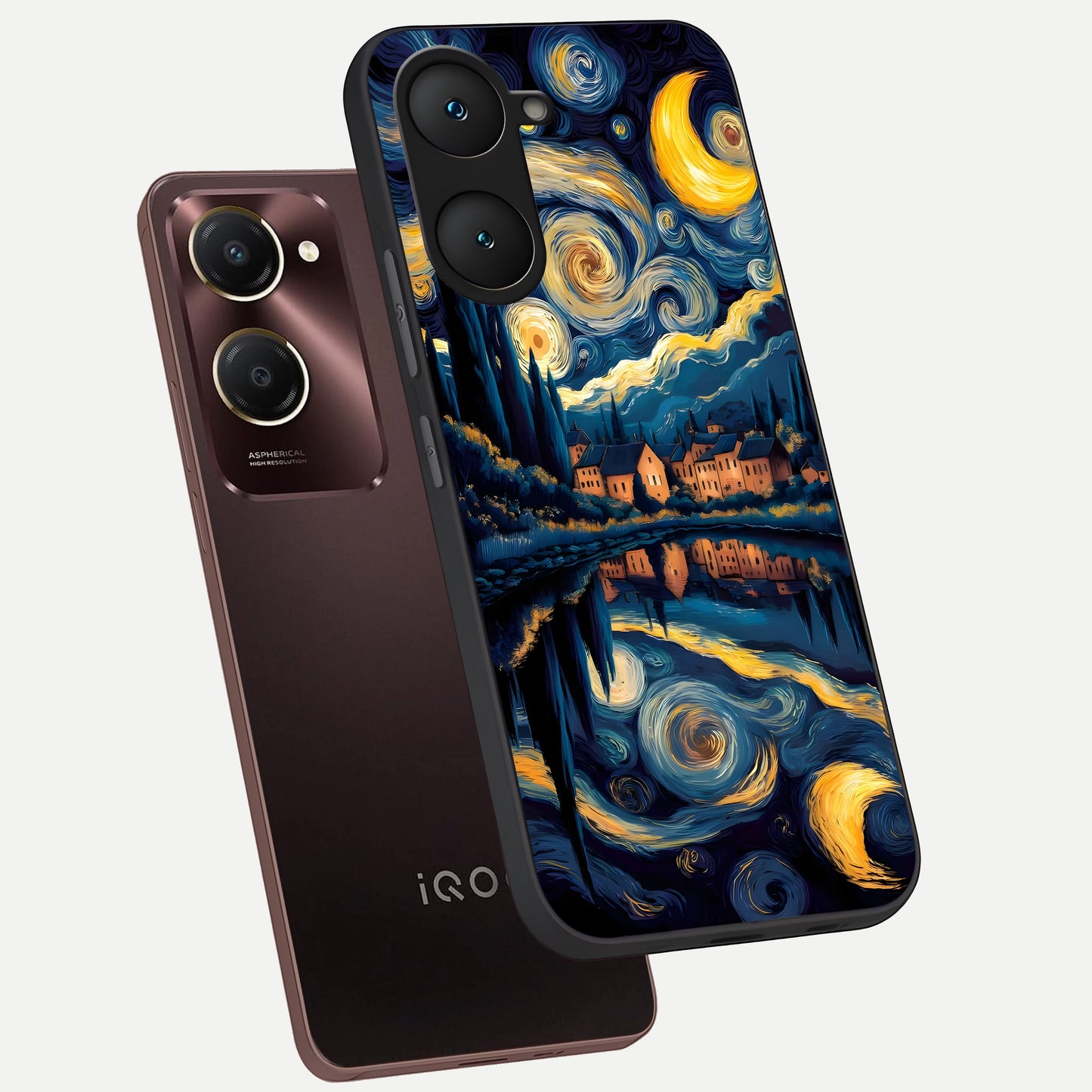  Starry Sky Serenity phone case for iQOO Z9 lite showing premium glass back cover with detailed artwork