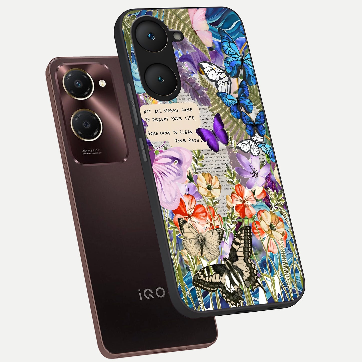  Storm Path Bloom phone case for iQOO Z9 lite showing premium glass back cover with detailed artwork