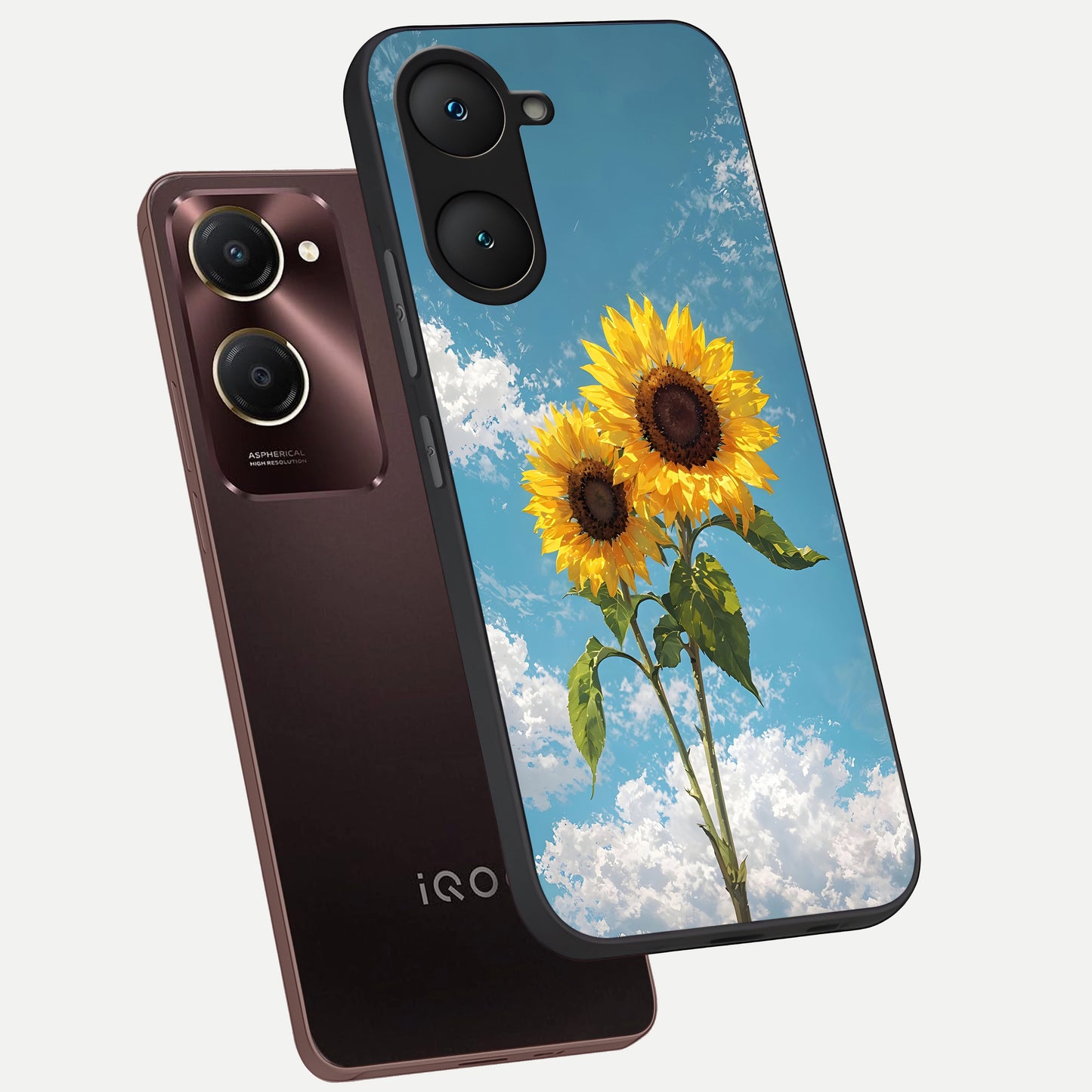  Sunlit Daisy Glow phone case for iQOO Z9 lite showing premium glass back cover with detailed artwork
