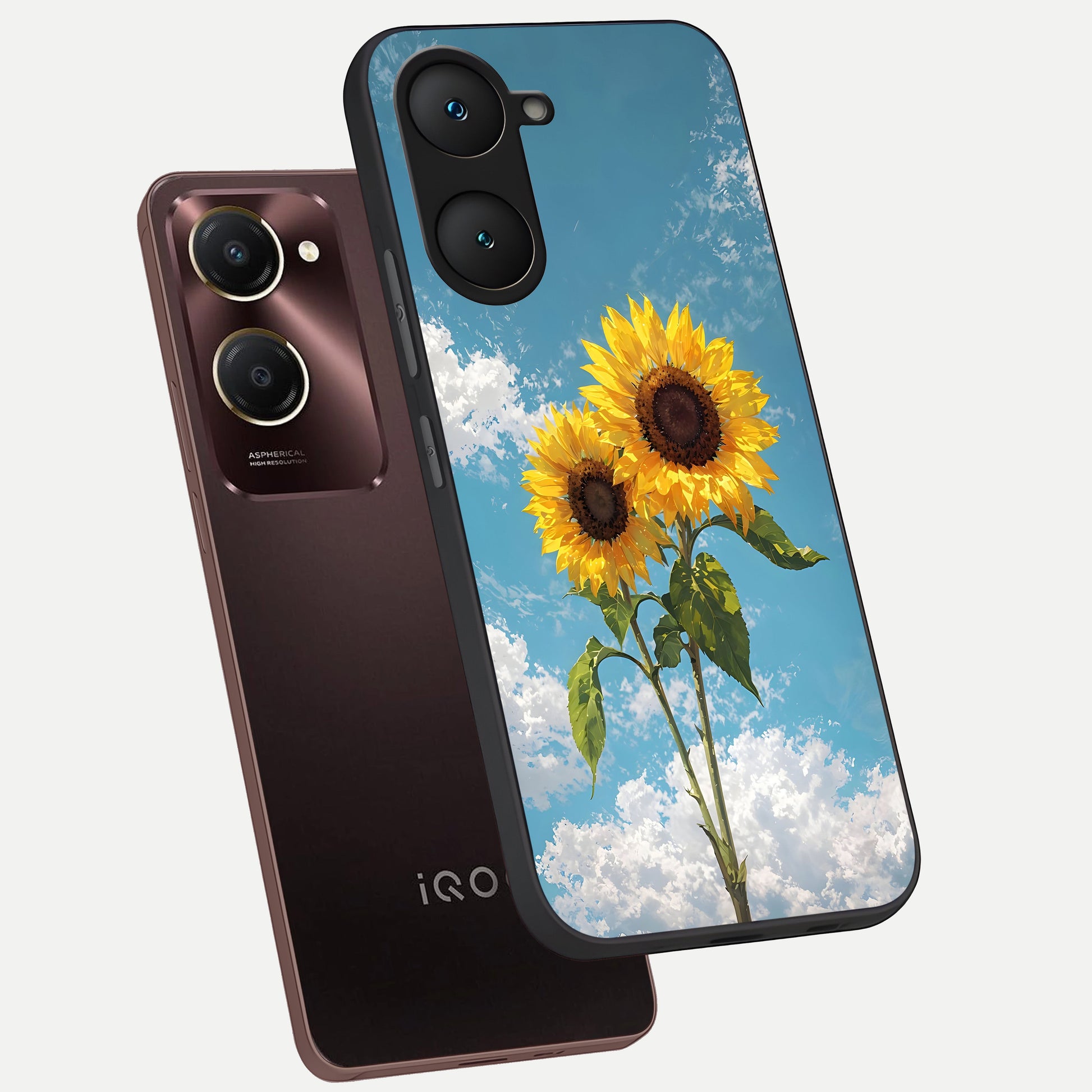  Sunlit Daisy Glow phone case for iQOO Z9 lite showing premium glass back cover with detailed artwork