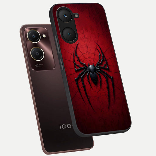  Superhero Web Emblem phone case for iQOO Z9 lite showing premium glass back cover with detailed artwork