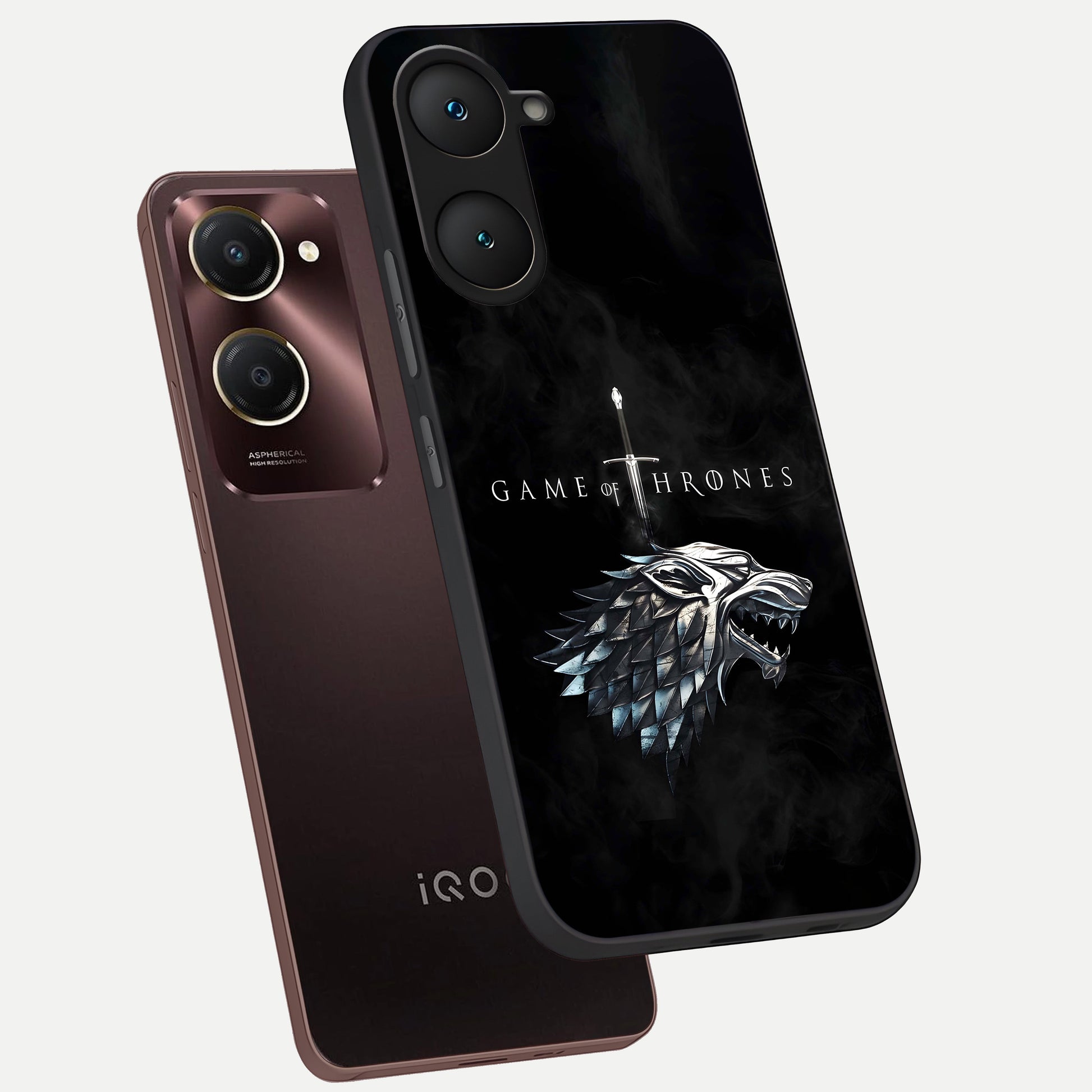 Throne Wolf Legacy phone case for iQOO Z9 lite showing premium glass back cover with detailed artwork