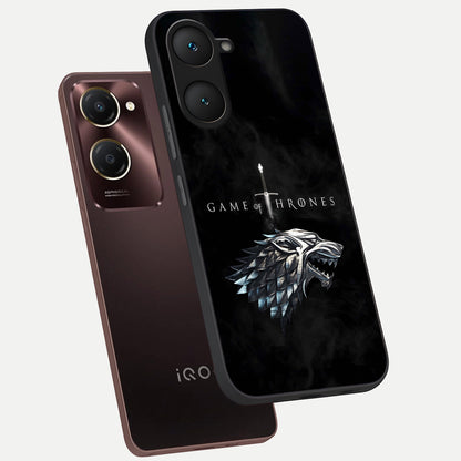  Throne Wolf Legacy phone case for iQOO Z9 lite showing premium glass back cover with detailed artwork