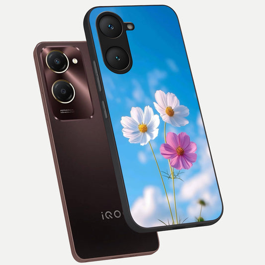  Tripple Flowers With Sky phone case for iQOO Z9 lite showing premium glass back cover with detailed artwork