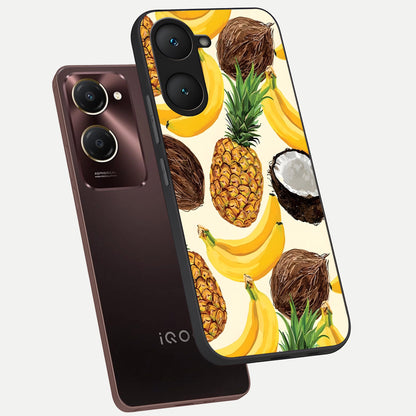  Tropical Fruit Mood phone case for iQOO Z9 lite showing premium glass back cover with detailed artwork
