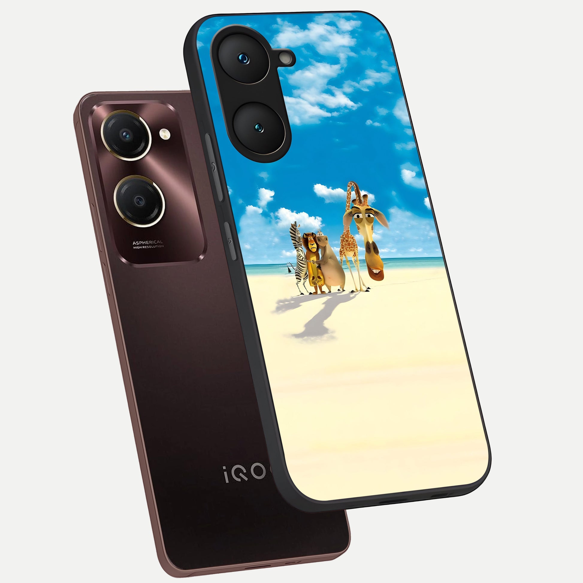  Tropical Fun Squad phone case for iQOO Z9 lite showing premium glass back cover with detailed artwork
