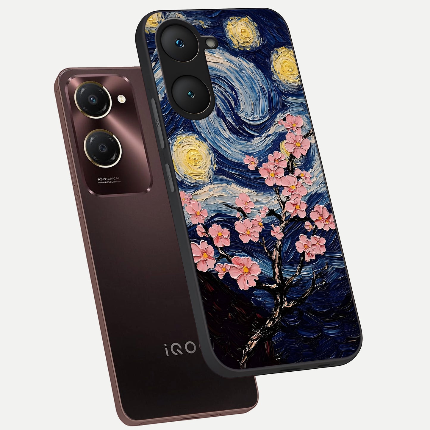  Van Gogh Scenery phone case for iQOO Z9 lite showing premium glass back cover with detailed artwork