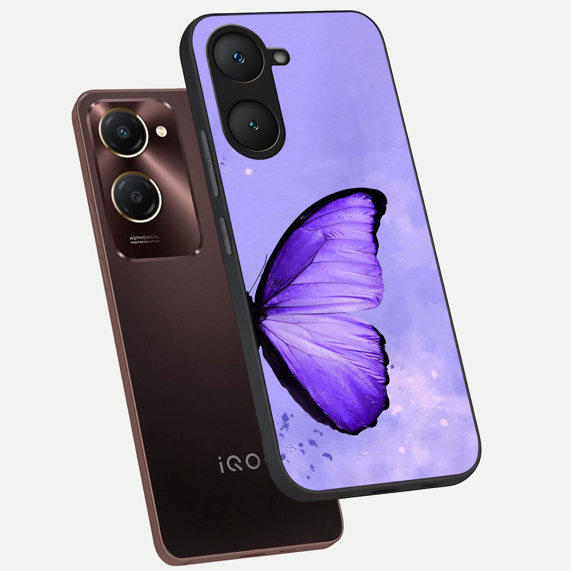  Violet Dream Wing phone case for iQOO Z9 lite showing premium glass back cover with detailed artwork