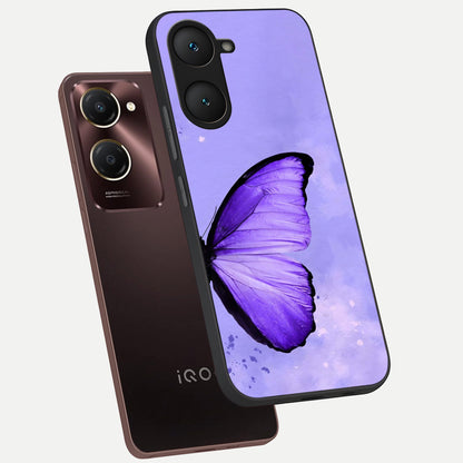  Violet Dream Wing phone case for iQOO Z9 lite showing premium glass back cover with detailed artwork