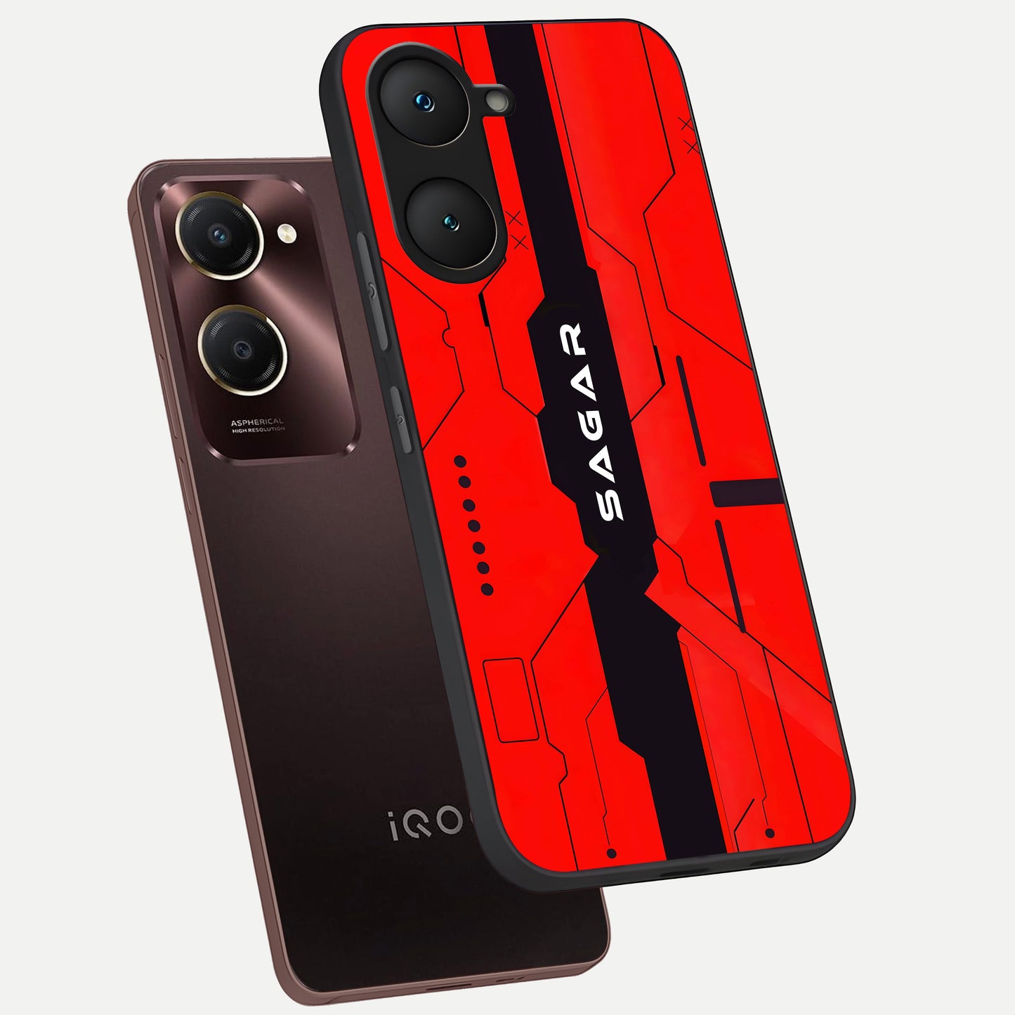  Voltage Rise CYBERPUNK Custom Name phone case for iQOO Z9 lite showing premium custom name glass back cover