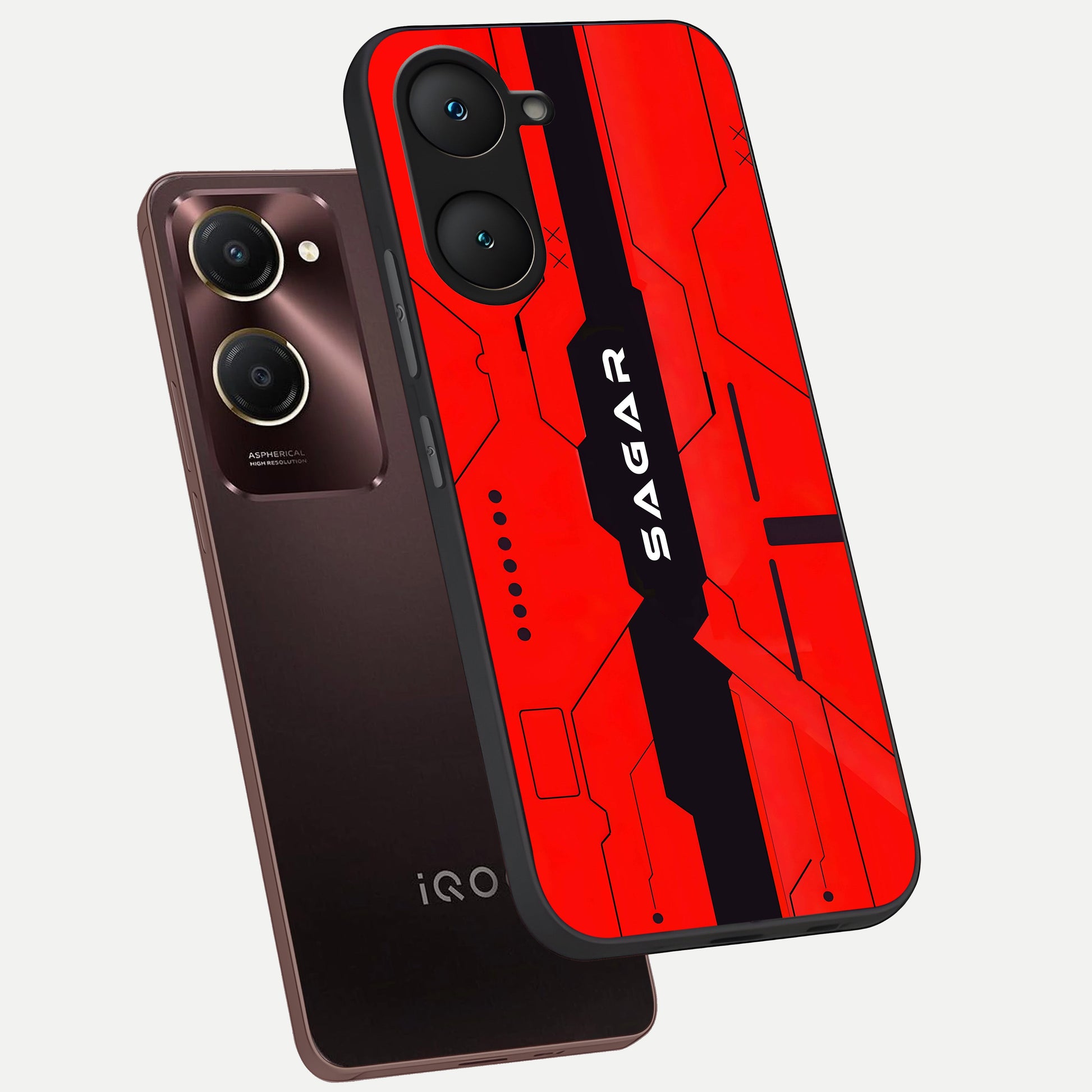  Voltage Rise CYBERPUNK Custom Name phone case for iQOO Z9 lite showing premium custom name glass back cover