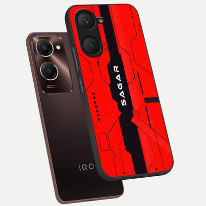  Voltage Rise CYBERPUNK Custom Name phone case for iQOO Z9 lite showing premium custom name glass back cover