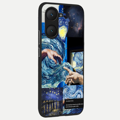  Aesthetic Vando Hands back cover for iQOO Z9 lite slim fit glass case with vibrant aesthetic design
