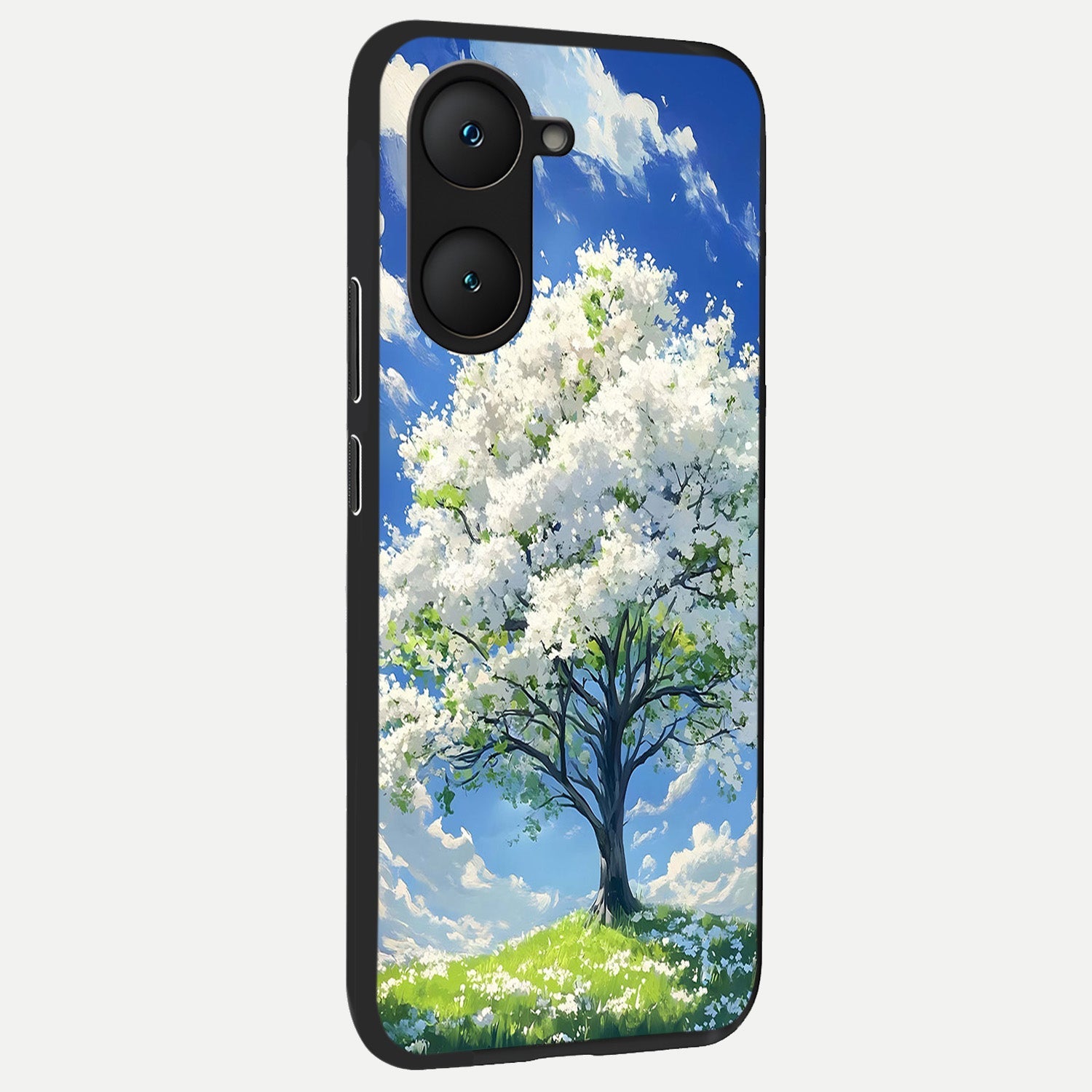  Blossom Sky Serenity back cover for iQOO Z9 lite slim fit glass case with vibrant aesthetic design