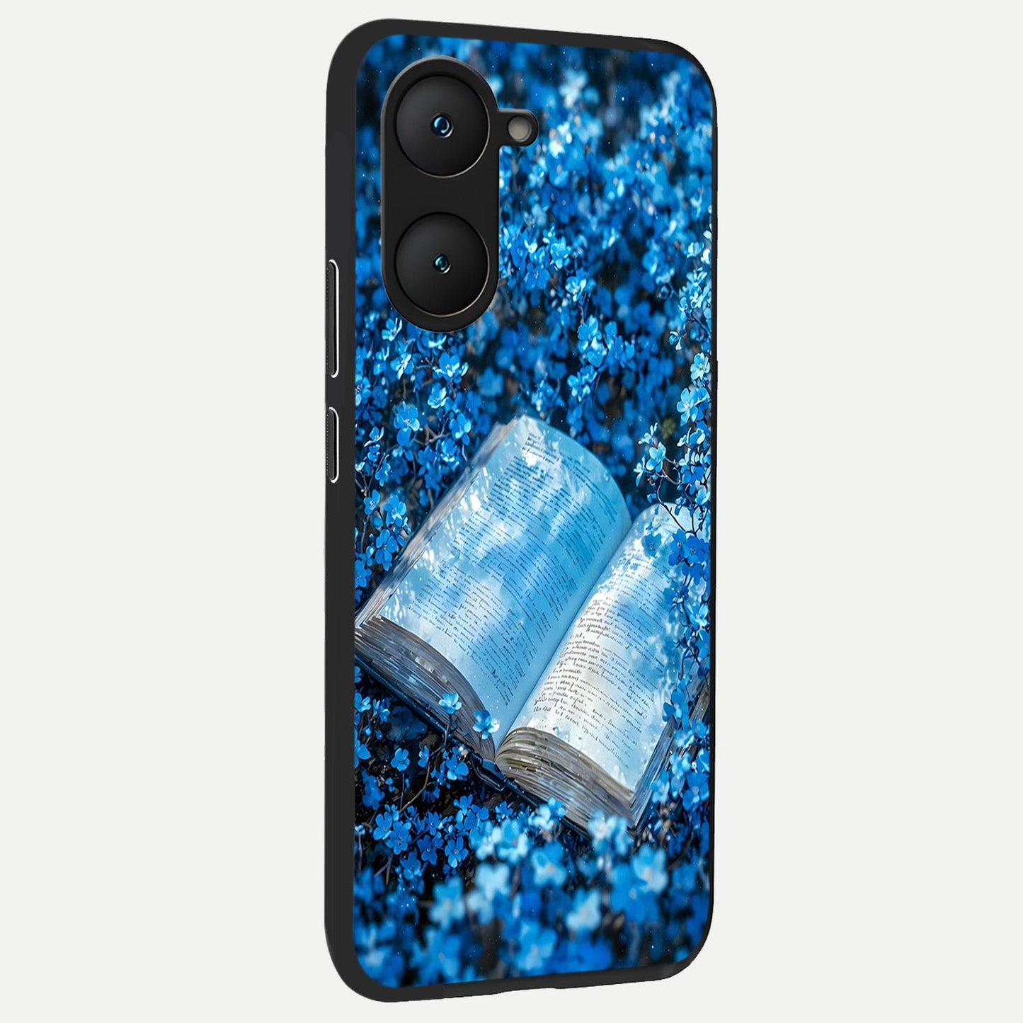  Blue Bloom Tales back cover for iQOO Z9 lite slim fit glass case with vibrant aesthetic design