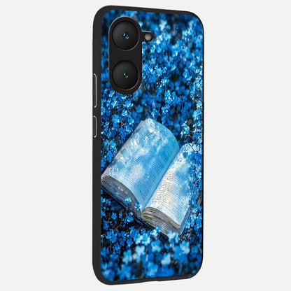  Blue Bloom Tales back cover for iQOO Z9 lite slim fit glass case with vibrant aesthetic design