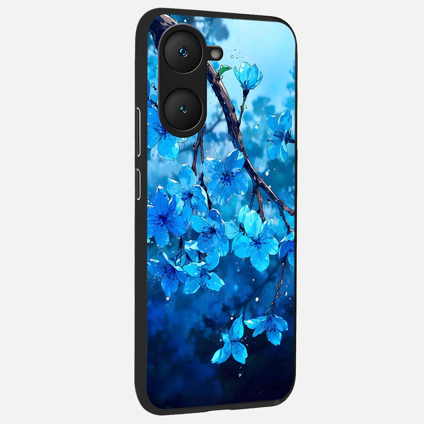  Blue Blossoms Branch back cover for iQOO Z9 lite slim fit glass case with vibrant aesthetic design